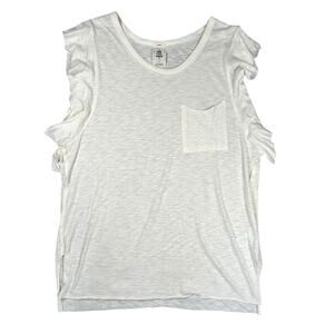 Free People Pocket Tee L Flutter Sleeve Top Shirt Boho Casual White We The Free